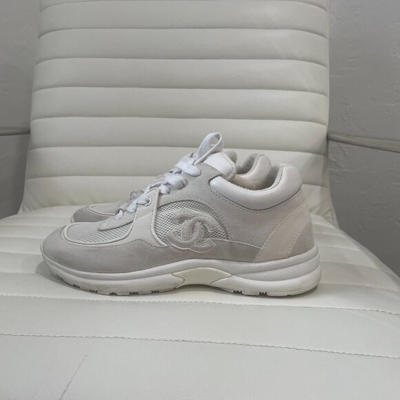 Chanel CC Logo Running Sneakers • White Suede Mesh Trainers EU 40 US 9.5 - Picture 6 of 16
